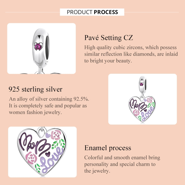 S925 Sterling Silver Silver Colorful Doodle Heart Pendant DIY Bracelet Necklace Accessories, Colorful Doodle Heart