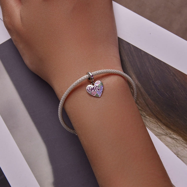 S925 Sterling Silver Silver Colorful Doodle Heart Pendant DIY Bracelet Necklace Accessories, Colorful Doodle Heart