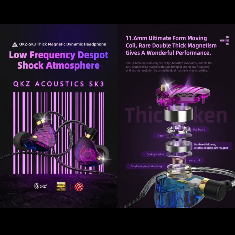 QKZ SK3 3.5mm Sports In-ear Wired HIFI Bass Stereo Sound Earphone with Mic