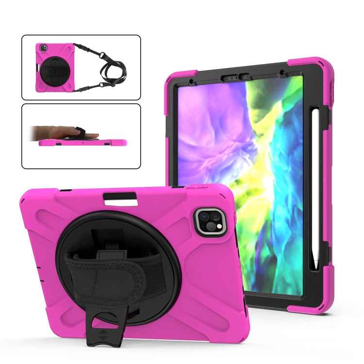 For iPad Pro 11 (2020) 360 Degree Rotation Silicone Protective Cover with Holder & Hand Strap & Long Strap & Pencil Slot