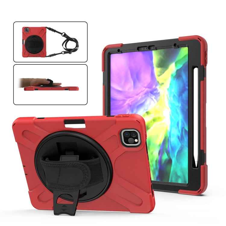 For iPad Pro 11 (2020) 360 Degree Rotation Silicone Protective Cover with Holder & Hand Strap & Long Strap & Pencil Slot