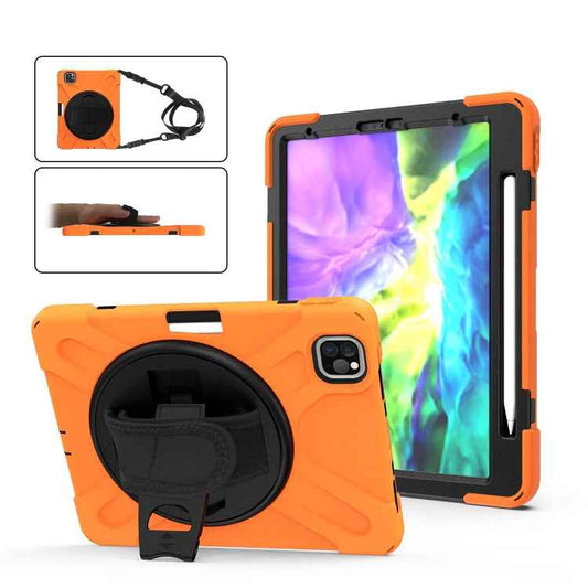 For iPad Pro 11 (2020) 360 Degree Rotation Silicone Protective Cover with Holder & Hand Strap & Long Strap & Pencil Slot