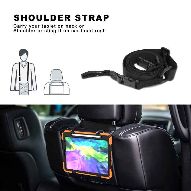 For iPad Pro 11 (2020) 360 Degree Rotation Silicone Protective Cover with Holder & Hand Strap & Long Strap & Pencil Slot