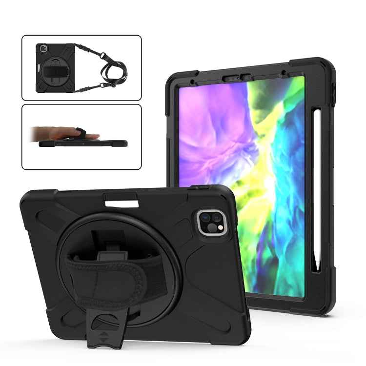 For iPad Pro 11 (2020) 360 Degree Rotation Silicone Protective Cover with Holder & Hand Strap & Long Strap & Pencil Slot