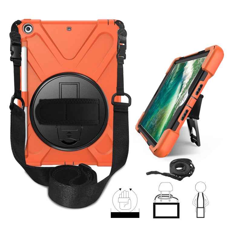 For iPad 9.7 (2018) & (2017) 360 Degree Rotation Silicone Protective Cover with Holder & Hand Strap & Long Strap & Pencil Slot