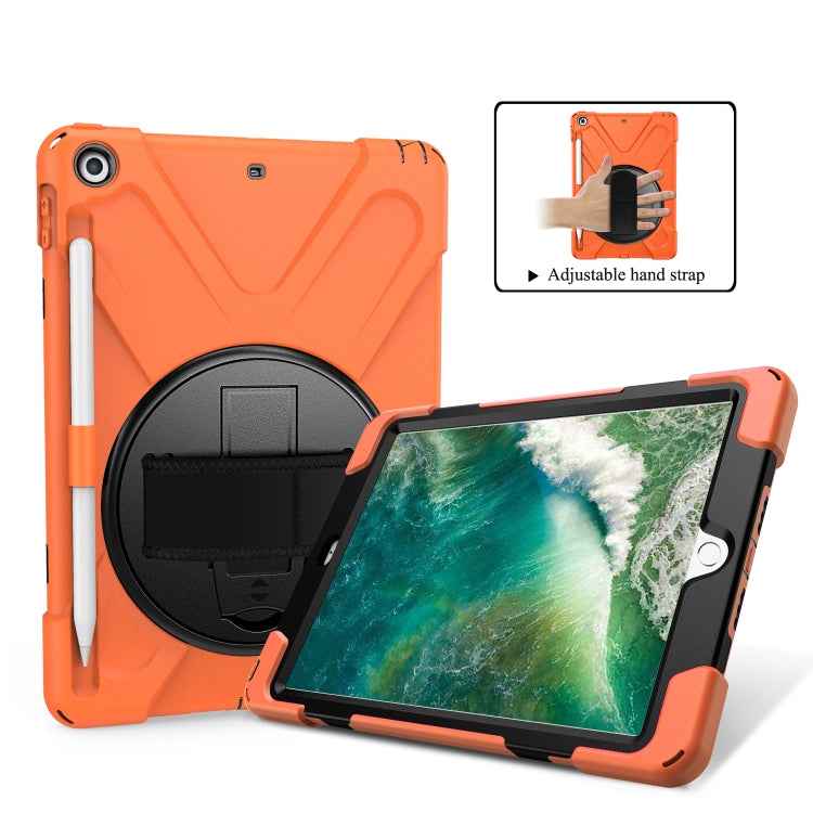 For iPad 9.7 (2018) & (2017) 360 Degree Rotation Silicone Protective Cover with Holder & Hand Strap & Long Strap & Pencil Slot
