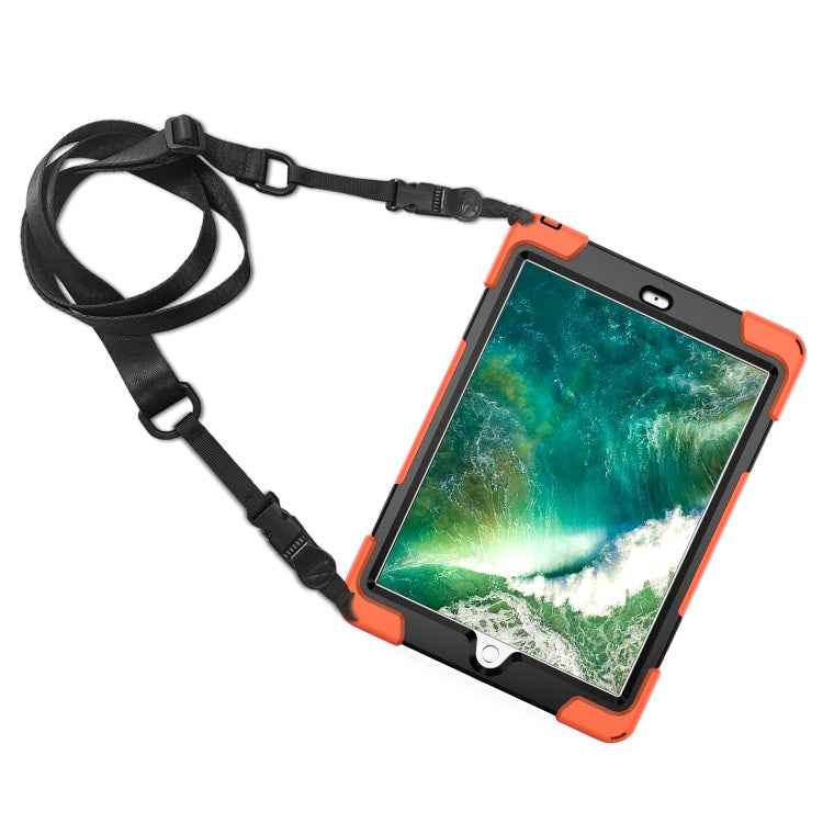 For iPad 9.7 (2018) & (2017) 360 Degree Rotation Silicone Protective Cover with Holder & Hand Strap & Long Strap & Pencil Slot