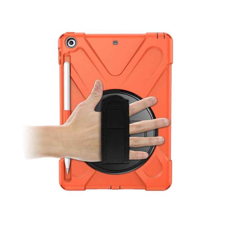 For iPad 9.7 (2018) & (2017) 360 Degree Rotation Silicone Protective Cover with Holder & Hand Strap & Long Strap & Pencil Slot