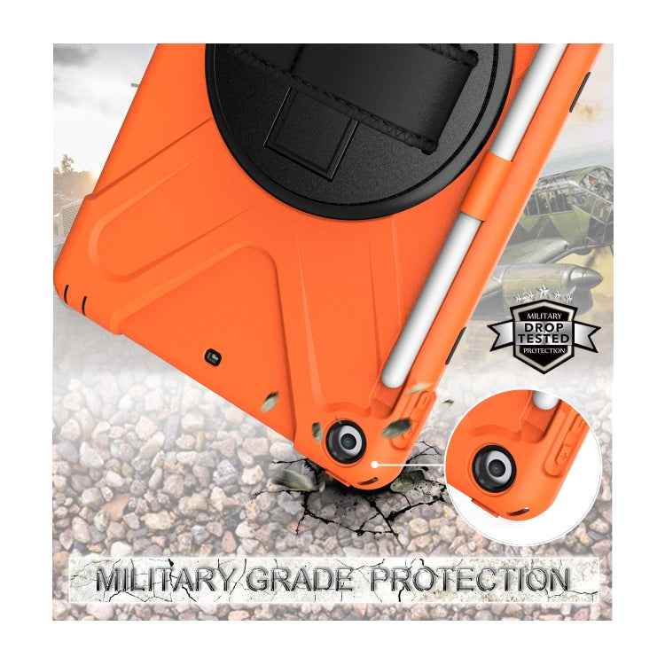 For iPad 9.7 (2018) & (2017) 360 Degree Rotation Silicone Protective Cover with Holder & Hand Strap & Long Strap & Pencil Slot