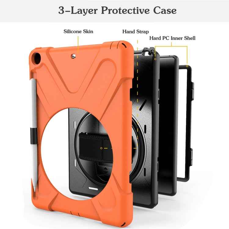 For iPad 9.7 (2018) & (2017) 360 Degree Rotation Silicone Protective Cover with Holder & Hand Strap & Long Strap & Pencil Slot