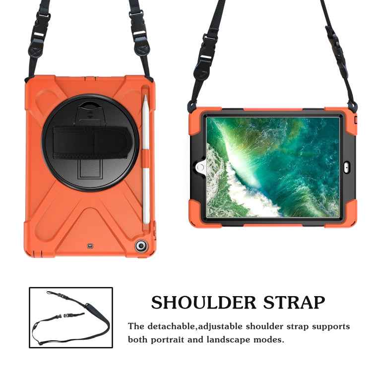 For iPad 9.7 (2018) & (2017) 360 Degree Rotation Silicone Protective Cover with Holder & Hand Strap & Long Strap & Pencil Slot