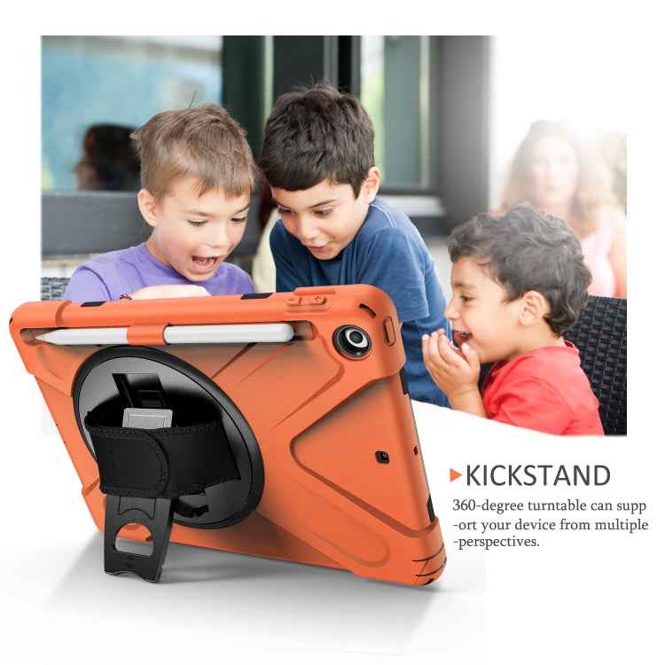 For iPad 9.7 (2018) & (2017) 360 Degree Rotation Silicone Protective Cover with Holder & Hand Strap & Long Strap & Pencil Slot
