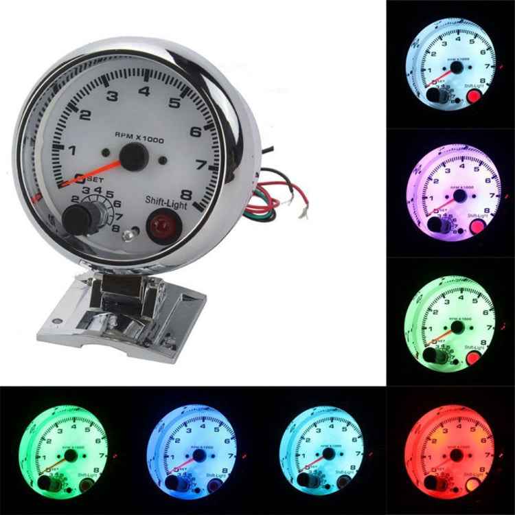 Car Modified 7 Background Lights Tachometer 0-8000RPM for 4/6/8 Cylinder Engines