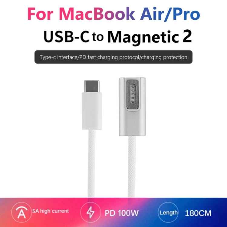 100W 5 Pin MagSafe 2 (T-shaped) to USB-C / Type-C PD Charging Cable, Cable Length: 1.8m