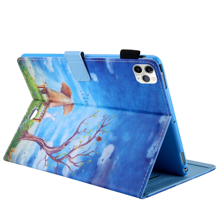 For iPad Pro 11 (2020) & (2018) Painted Pattern Tablet PC Protective Leather Case with Bracket & Card Slot & Photo Holder, Elephant Rabbit, Blue Pink Pineapple, Red Flower Pink Butterfly, Rose Flower, Red Flower Blue Butterfly, Pear Flower             ...