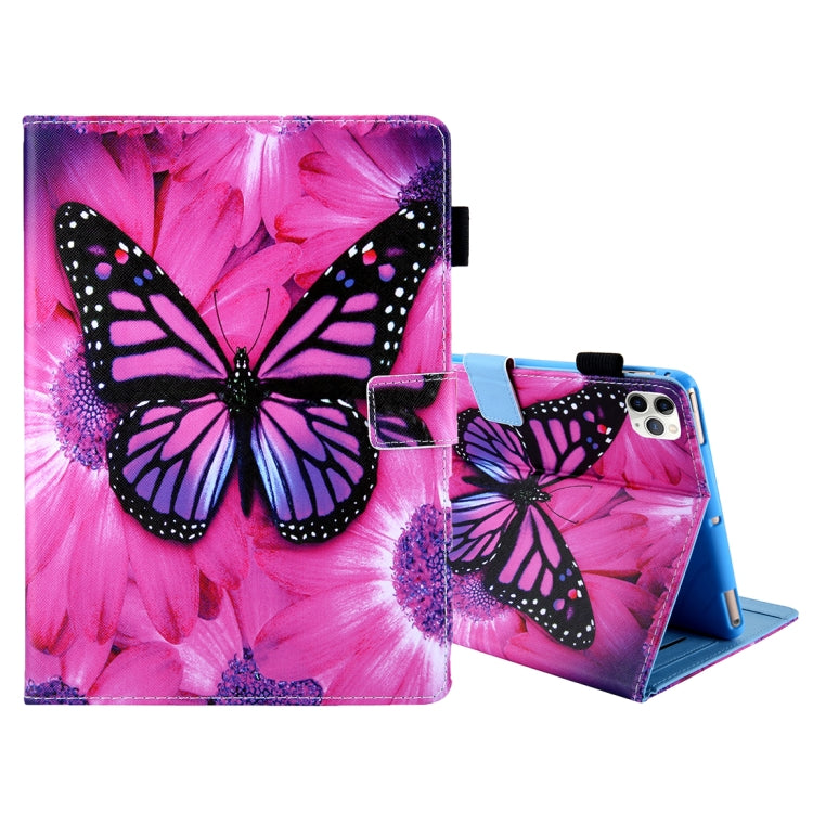 For iPad Pro 11 (2020) & (2018) Painted Pattern Tablet PC Protective Leather Case with Bracket & Card Slot & Photo Holder, Elephant Rabbit, Blue Pink Pineapple, Red Flower Pink Butterfly, Rose Flower, Red Flower Blue Butterfly, Pear Flower             ...