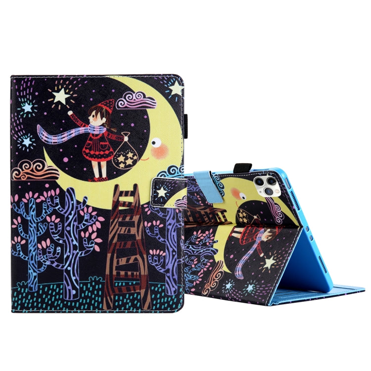 For iPad Pro 11 (2020) & (2018) Painted Pattern Tablet PC Protective Leather Case with Bracket & Card Slot & Photo Holder, Elephant Rabbit, Blue Pink Pineapple, Red Flower Pink Butterfly, Rose Flower, Red Flower Blue Butterfly, Pear Flower             ...