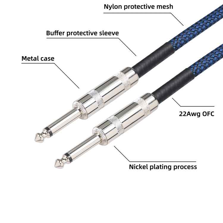 TC048BL 6.35mm Plug Male to Male Electric Guitar Mono Audio Cable, 1.8m, 3m, 5m, 10m