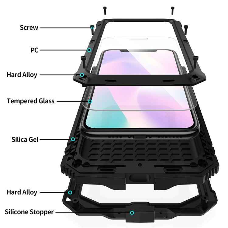 Shockproof Waterproof Dust-proof Metal + Silicone Protective Case with Holder