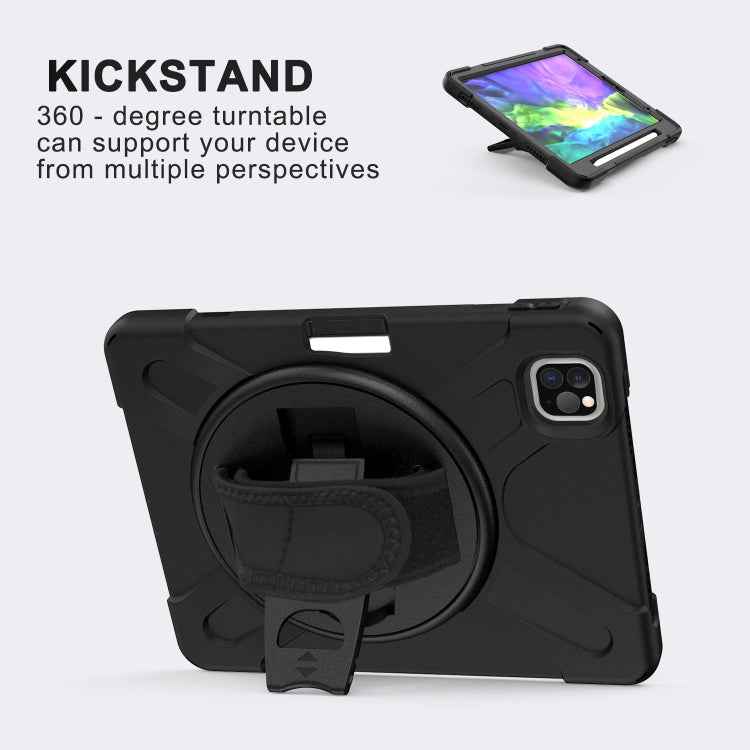 For iPad Pro 12.9 (2020) 360 Degree Rotation Silicone Protective Cover with Holder & Hand Strap & Long Strap & Pencil Slot