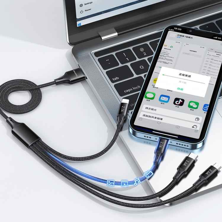 awei CL-129 4 in 1 USB to USB-C / Type-C to 8Pin to Micro USB Multi Charging Cable