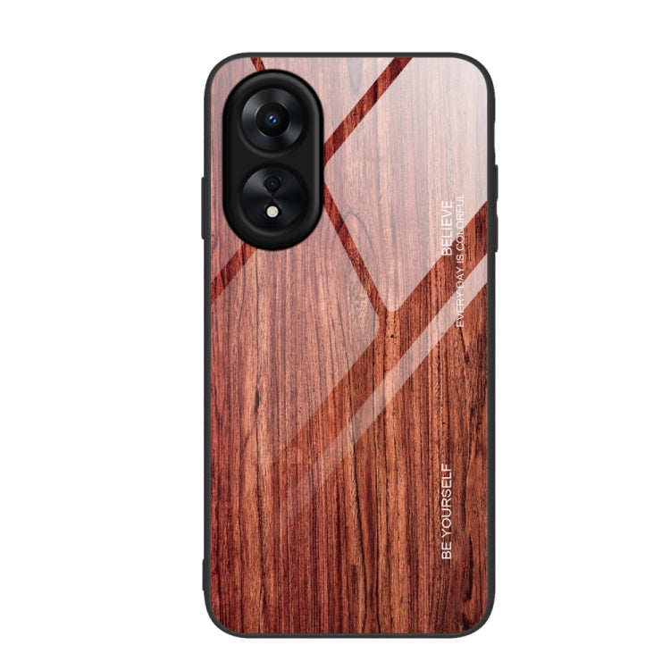For OPPO A17 Wood Grain Glass Phone Case