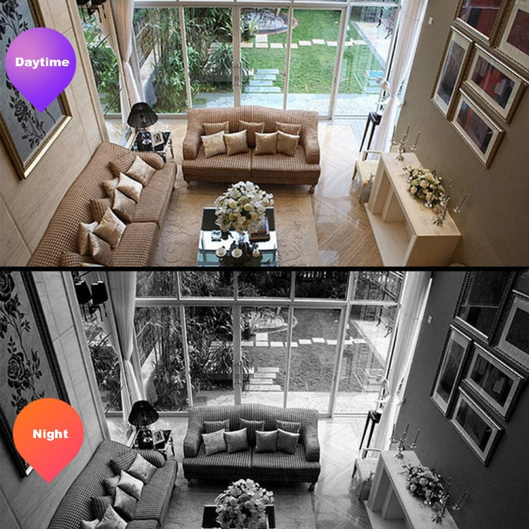 Cámara WiFi con alarma de humo DP36 1080P, compatible con visión nocturna por infrarrojos, detección de movimiento y voz bidireccional.