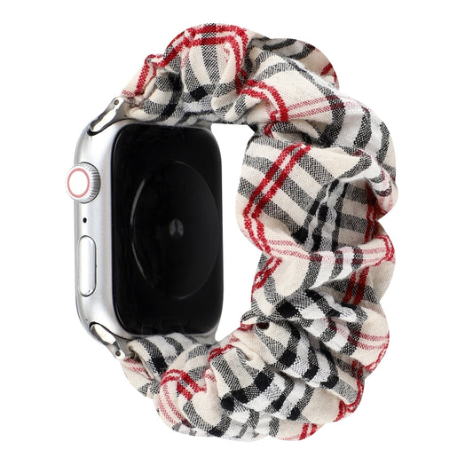 Plaid Flower Pattern Cloth Hair Ring Watchband, For Apple Watch Series 8&7 41mm / SE 2&6&SE&5&4 40mm / 3&2&1 38mm, For Apple Watch Ultra 49mm / Series 8&7 45mm / SE 2&6&SE&5&4 44mm / 3&2&1 42mm                                                           ...