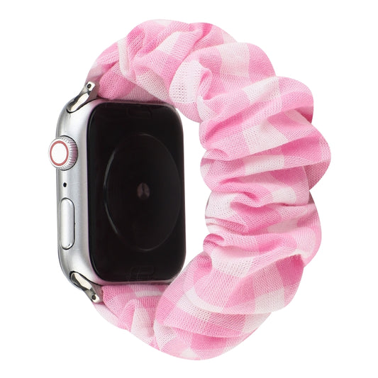 Plaid Pattern Cloth + Stainless Steel Hair Ring Watchband, For Apple Watch Series 7 41mm / 6 & SE & 5 & 4 40mm / 3 & 2 & 1 38mm, For Apple Watch Series 7 45mm / 6 & SE & 5 & 4 44mm / 3 & 2 & 1 42mm                                                       ...