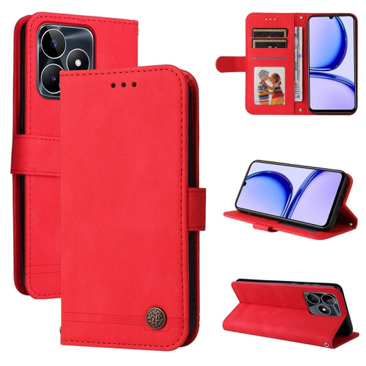 Skin Feel Life Tree Metal Button Leather Phone Case