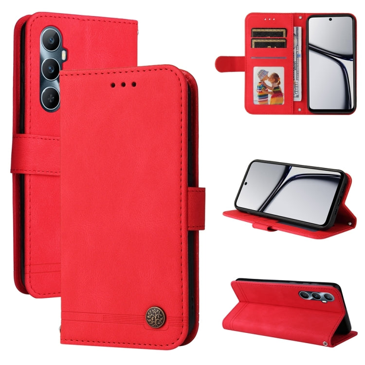 Skin Feel Life Tree Metal Button Leather Phone Case