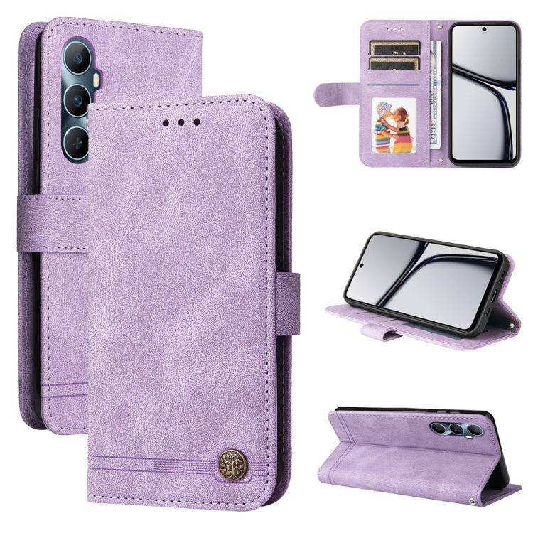Skin Feel Life Tree Metal Button Leather Phone Case