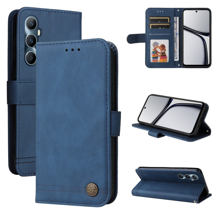 Skin Feel Life Tree Metal Button Leather Phone Case