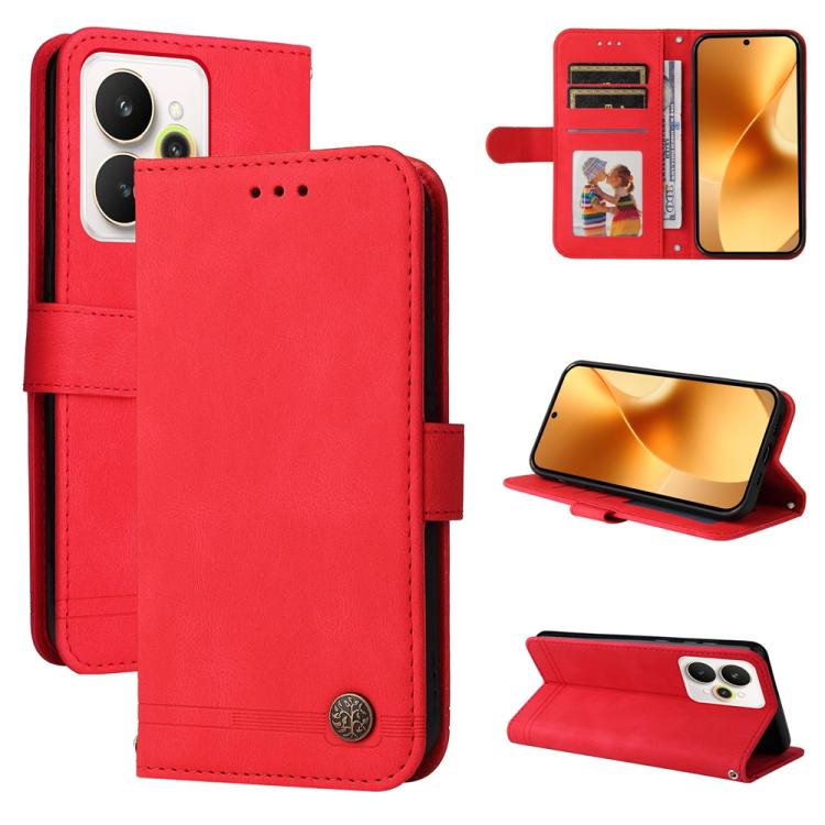 Skin Feel Life Tree Metal Button Leather Phone Case, For Realme 15x 5G India / Realme C85 5G, For Realme C85 Pro 4G, For Realme 15T 5G, For Realme Narzo 80 Lite 4G / C71 India, For Realme 15 5G / Realme 15 Pro 5G, For Realme C71 4G / C75 4G / 5G / 14x ...