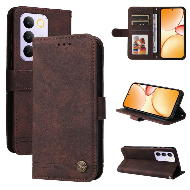 Skin Feel Life Tree Metal Button Leather Phone Case, For Realme 16 Pro+ 5G, For Realme 16 Pro 5G, For Realme 15x 5G India / Realme C85 5G, For Realme C85 Pro 4G, For Realme 15T 5G, For Realme Narzo 80 Lite 4G / C71 India                                ...