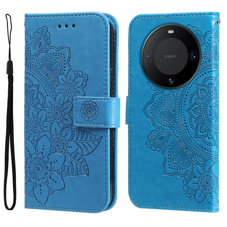 Seven-petal Flowers Embossing Leather Phone Case, For Huawei Mate 60 Pro, For Huawei Enjoy 60X, For Huawei nova 11 Pro, For Huawei nova 11