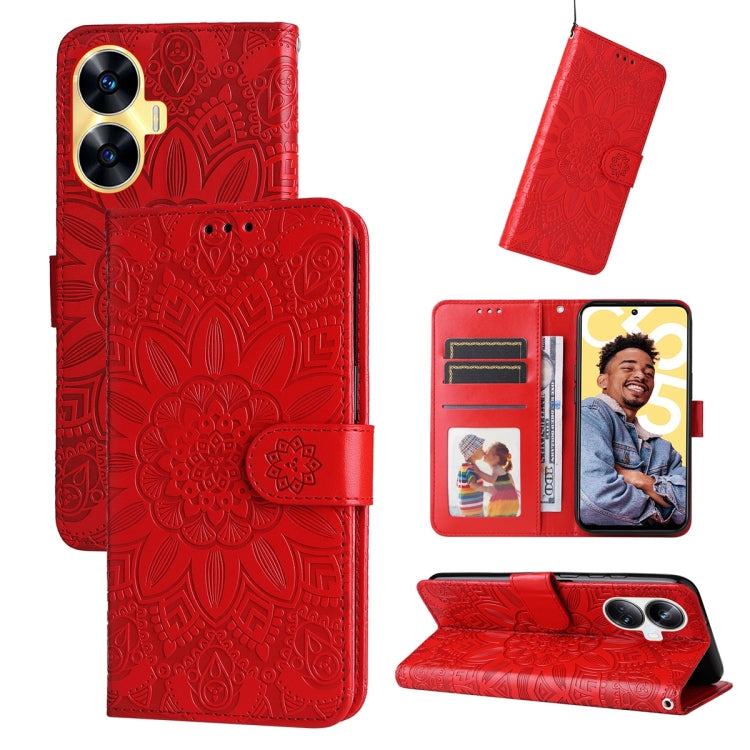 Embossed Sunflower Leather Phone Case, For Realme C65 4G, For Realme C55, For Realme GT Neo 5 5G / GT3