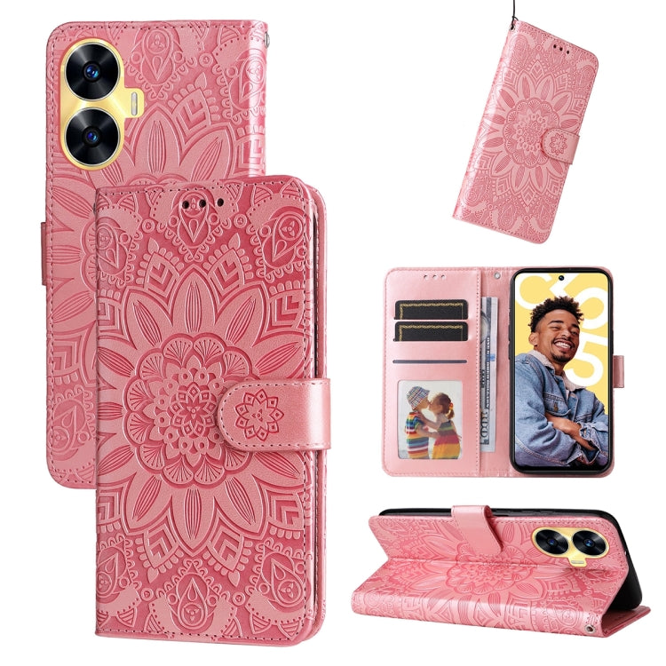 Embossed Sunflower Leather Phone Case, For Realme C65 4G, For Realme C55, For Realme GT Neo 5 5G / GT3