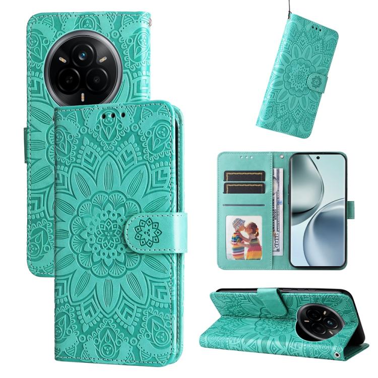 Embossed Sunflower Leather Phone Case, For Realme 14 Pro+ Global, For Realme 14 Pro Global, For Realme GT 7 Pro, For Realme 13+, For Realme 13 Pro / 13 Pro+ / P1 Pro Global, For Realme GT 6 / GT Neo6 SE, For Realme C63 / C61  / Note 60, For Realme 12 5...
