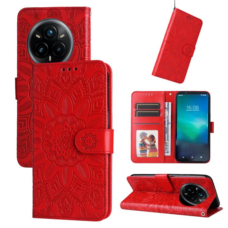 Embossed Sunflower Leather Phone Case, For Realme 14 Pro+ Global, For Realme 14 Pro Global, For Realme GT 7 Pro, For Realme 13+, For Realme 13 Pro / 13 Pro+ / P1 Pro Global, For Realme GT 6 / GT Neo6 SE, For Realme C63 / C61  / Note 60, For Realme 12 5...