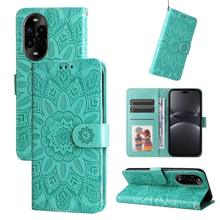 Embossed Sunflower Leather Phone Case, For Huawei Enjoy 80, For Huawei nova 13 Pro, For Huawei nova 13 / nova 12, For Huawei Enjoy 70 Pro, For Huawei Enjoy 70, For Huawei nova 11 SE, For Huawei nova 12 Pro, For Huawei Mate 60, For Huawei Mate 60 Pro