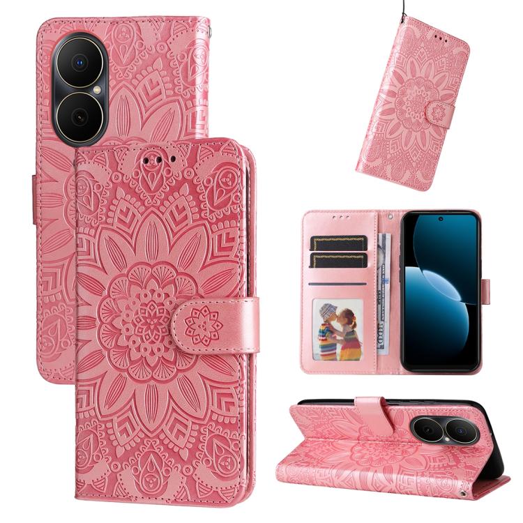 Embossed Sunflower Leather Phone Case, For Huawei Enjoy 80, For Huawei nova 13 Pro, For Huawei nova 13 / nova 12, For Huawei Enjoy 70 Pro, For Huawei Enjoy 70, For Huawei nova 11 SE, For Huawei nova 12 Pro, For Huawei Mate 60, For Huawei Mate 60 Pro