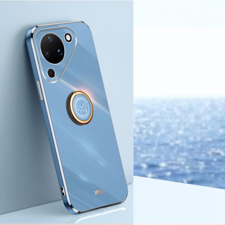 XINLI Straight Edge 6D Electroplate TPU Phone Case with Ring Holder, For Huawei Pura 90 Pro Max 5G, For Huawei Pura 90 Pro 5G, For Huawei Pura 90 5G, For Huawei Mate 80 Pro Max, For Huawei Mate 80, For Huawei Mate 70 Air