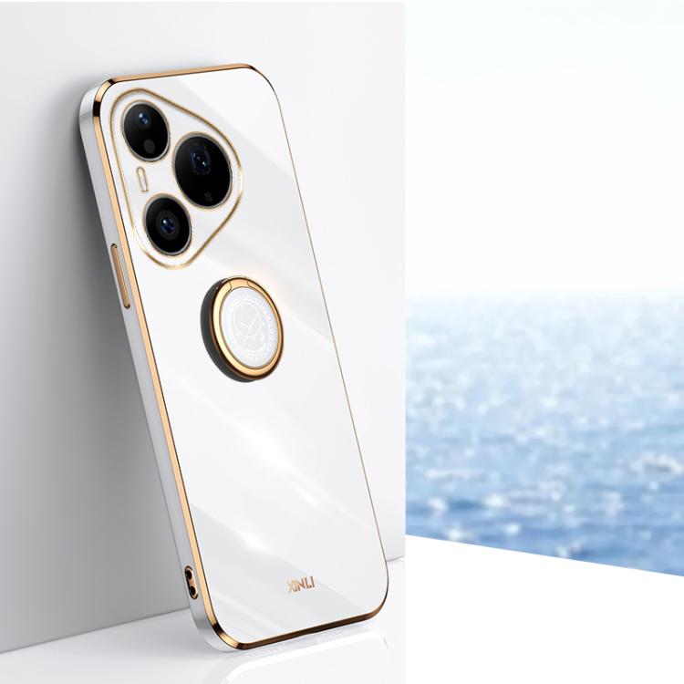 XINLI Straight Edge 6D Electroplate TPU Phone Case with Ring Holder, For Huawei Pura 90 Pro Max 5G, For Huawei Pura 90 Pro 5G, For Huawei Pura 90 5G, For Huawei Mate 80 Pro Max, For Huawei Mate 80, For Huawei Mate 70 Air