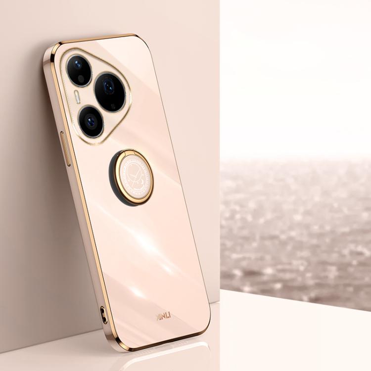 XINLI Straight Edge 6D Electroplate TPU Phone Case with Ring Holder, For Huawei Pura 90 Pro Max 5G, For Huawei Pura 90 Pro 5G, For Huawei Pura 90 5G, For Huawei Mate 80 Pro Max, For Huawei Mate 80, For Huawei Mate 70 Air