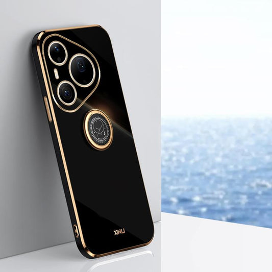 XINLI Straight Edge 6D Electroplate TPU Phone Case with Ring Holder, For Huawei Pura 90 Pro Max 5G, For Huawei Pura 90 Pro 5G, For Huawei Pura 90 5G, For Huawei Mate 80 Pro Max, For Huawei Mate 80, For Huawei Mate 70 Air