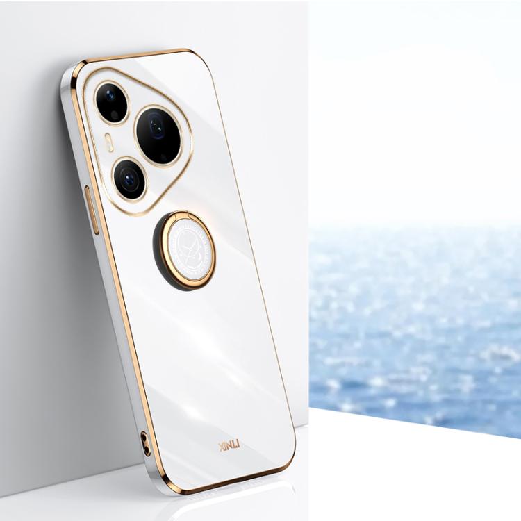 XINLI Straight Edge 6D Electroplate TPU Phone Case with Ring Holder, For Huawei Pura 90 Pro Max 5G, For Huawei Pura 90 Pro 5G, For Huawei Pura 90 5G, For Huawei Mate 80 Pro Max, For Huawei Mate 80, For Huawei Mate 70 Air
