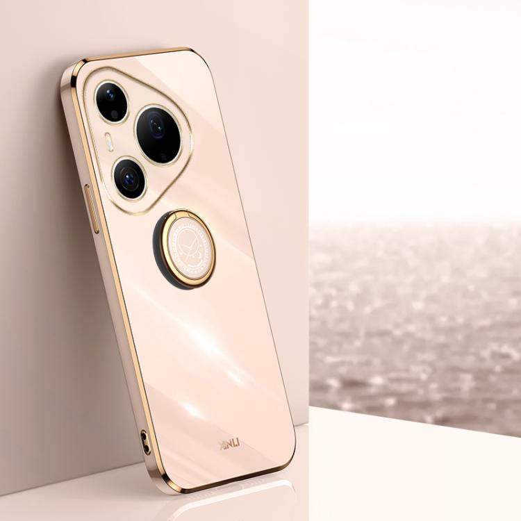 XINLI Straight Edge 6D Electroplate TPU Phone Case with Ring Holder, For Huawei Pura 90 Pro Max 5G, For Huawei Pura 90 Pro 5G, For Huawei Pura 90 5G, For Huawei Mate 80 Pro Max, For Huawei Mate 80, For Huawei Mate 70 Air