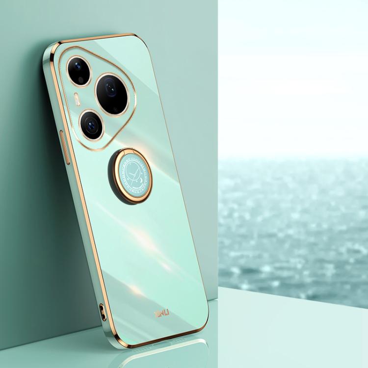 XINLI Straight Edge 6D Electroplate TPU Phone Case with Ring Holder, For Huawei Pura 90 Pro Max 5G, For Huawei Pura 90 Pro 5G, For Huawei Pura 90 5G, For Huawei Mate 80 Pro Max, For Huawei Mate 80, For Huawei Mate 70 Air