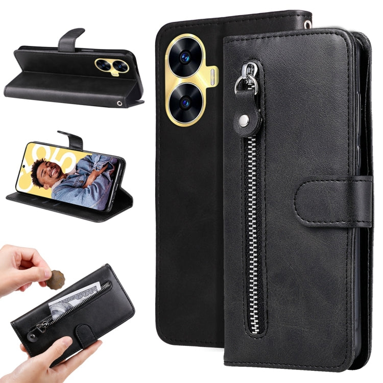 Fashion Calf Texture Zipper Leather Phone Case, For Realme C65 4G, For Realme C55, For Realme GT Neo 5 5G / GT3